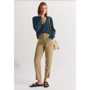 Wrap London Womens Garment Dyed Linen Cropped Trouser Pants Size 12 Equestrian